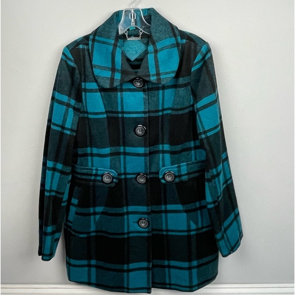 JOU JOU Plaid Wool Blend Lined Coat Jacket with Front Pockets Size XL - Picture 3 of 8
